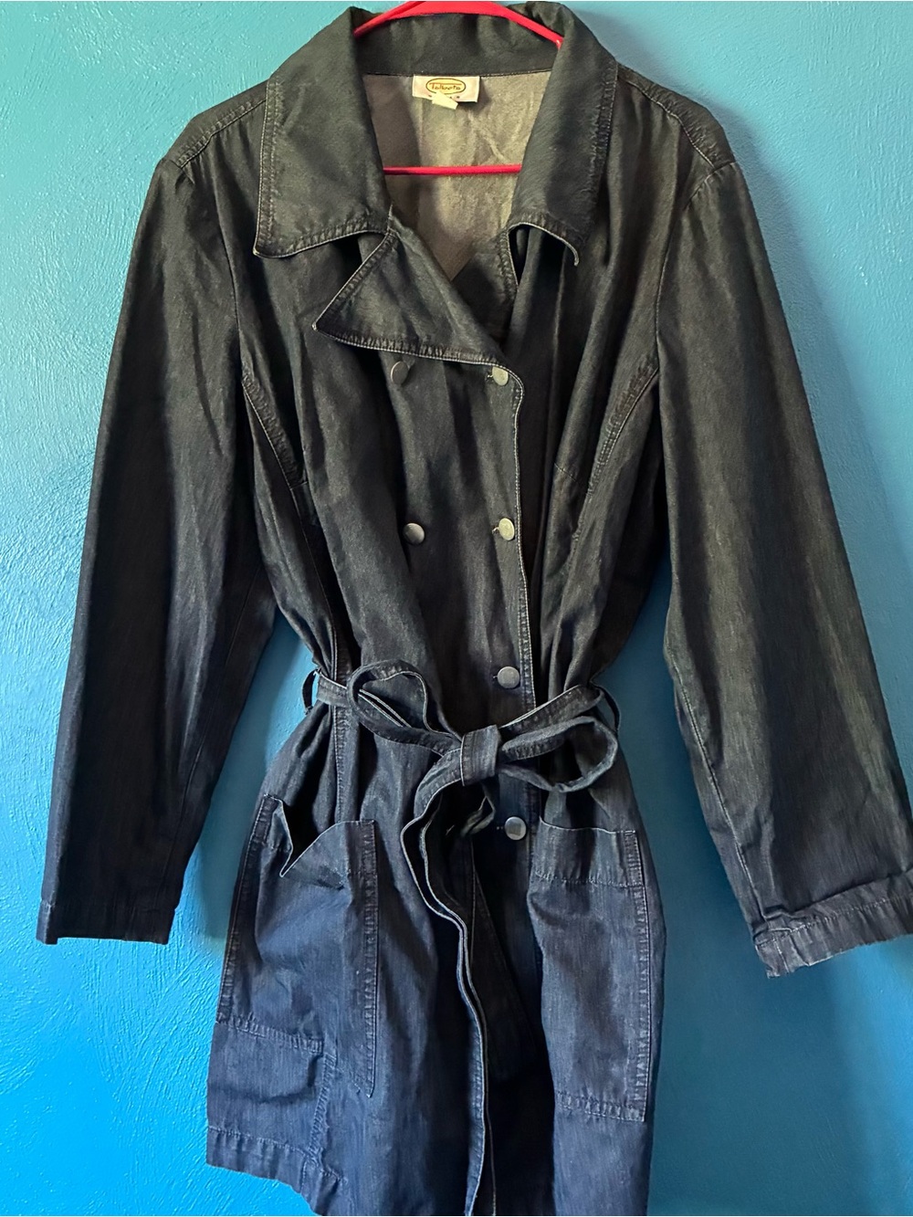 Talbots Women’s Dark Wash Denim Belted Trench Coat Jacket Dress
